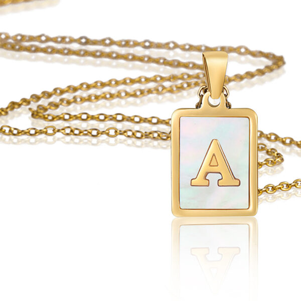 Wholesale Square Stainless Steel Gold Alphabet Necklaces