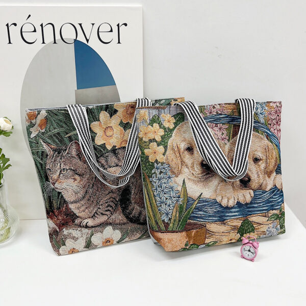 Wholesale Vintage Embroidered Cat Puppy Canvas Bag