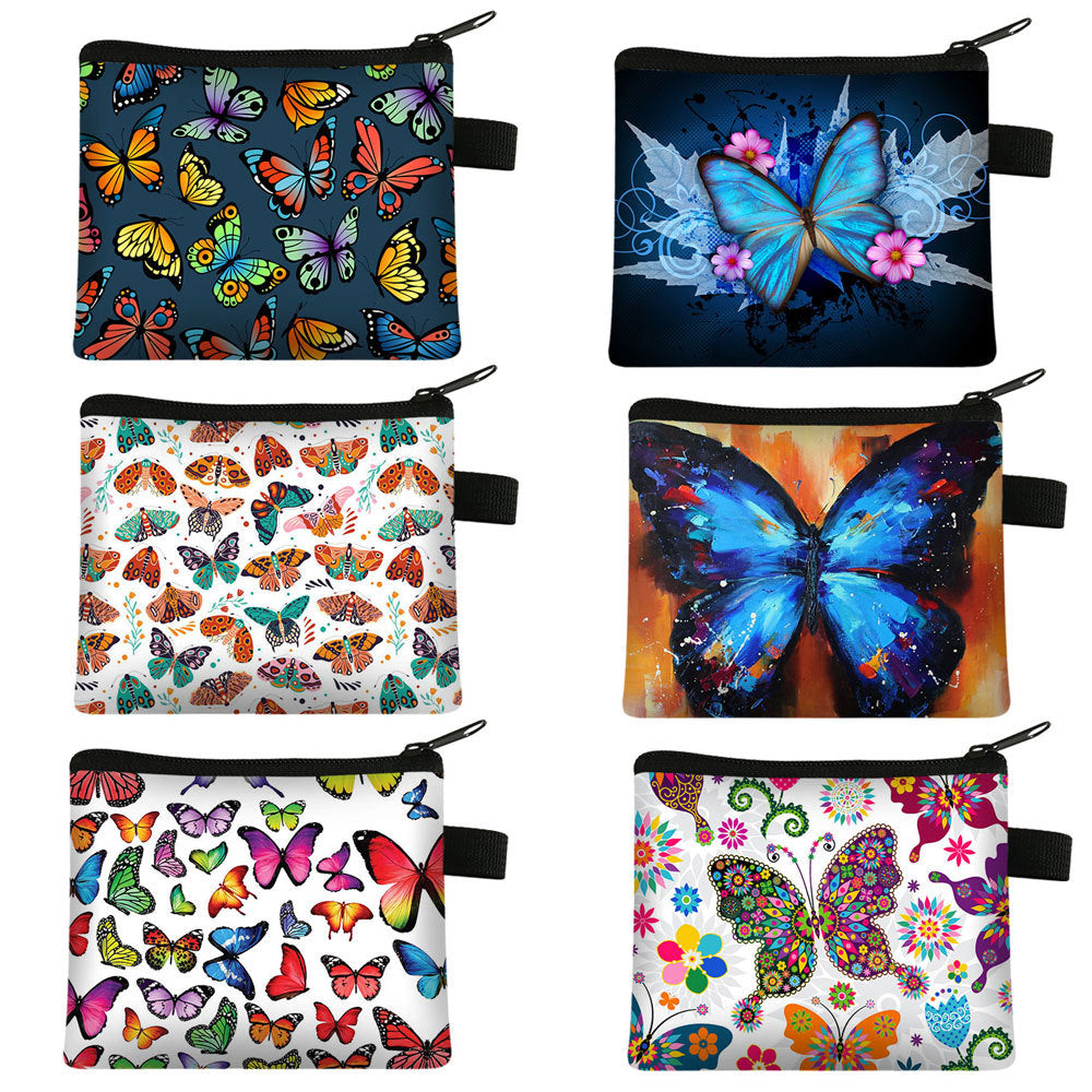 Wholesale lyester Butterfly Print Kids Coin Purse Coin Key Storage Bag