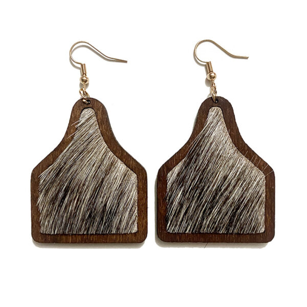 Wholesale Genuine Leather Vintage Cow Brand Smudged Horse Hair Inlaid Western Fashion Earrings