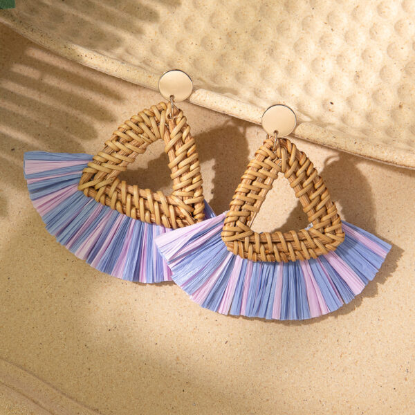 Wholesale Vacation Rattan Straw Tassels Earrings