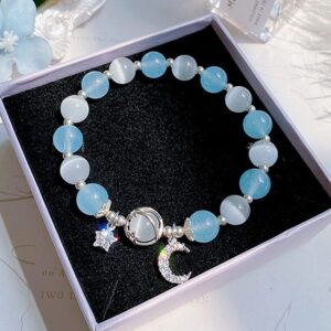 Cat's Eye Sky Blue Star Moon Bracelet