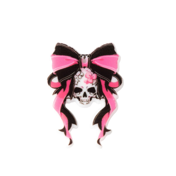 O1CN01jyiWrD2FMgTbnXfAK_2209539088866-0-cib Wholesale Halloween Skull Charm Bow Tie Ribbon Accessories FlatBack