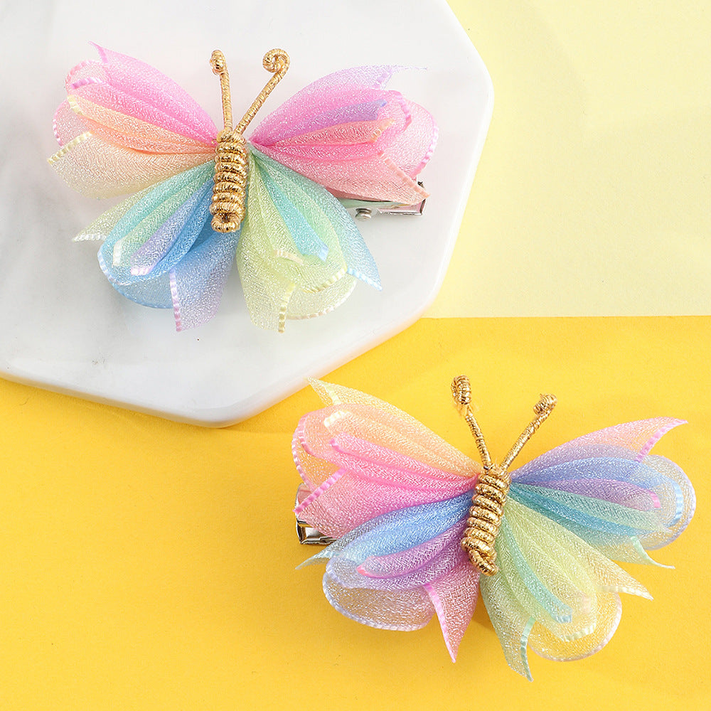 Wholesale Kids Mesh Butterfly Fabric Hair Clips Baby Splies