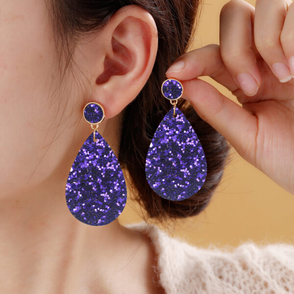 Wholesale Gold Glitter Glitter Powder Leather PU Drop Shape Earrings