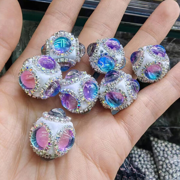 Wholesale of Six Sided Cat's Eye Stone Acrylic Inlaid Diamond Beads