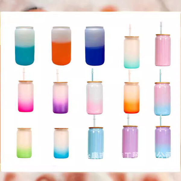 Wholesale Sublimation 16oz Thermal Transfer Frosted Gradient Bamboo Lid Glass