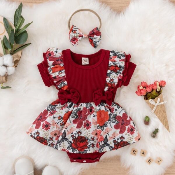 Wholesale Cotton Jumpsuit with Floral Buns and Baby Crawling Clothes