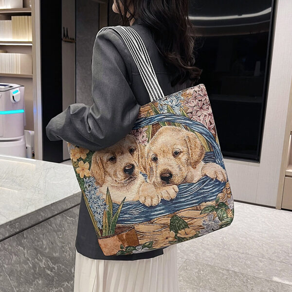 Wholesale Vintage Embroidered Cat Puppy Canvas Bag