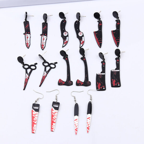 Wholesale Halloween Acrylic Print Blood Knife Earrings