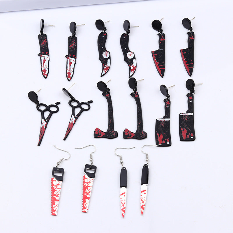 Wholesale Acrylic Print Blood Knife Earrings
