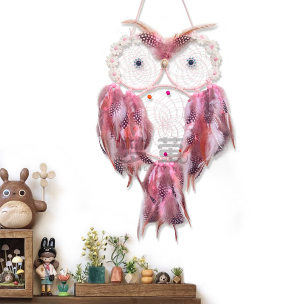 O1CN01k6tO5q2DVGefua7KN_2200613278614-0-cib Wholesale Pink Wisdom Bird Owl Dream Catcher