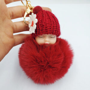 Wine Red / Golden chain Buckle (8cm fur ball)