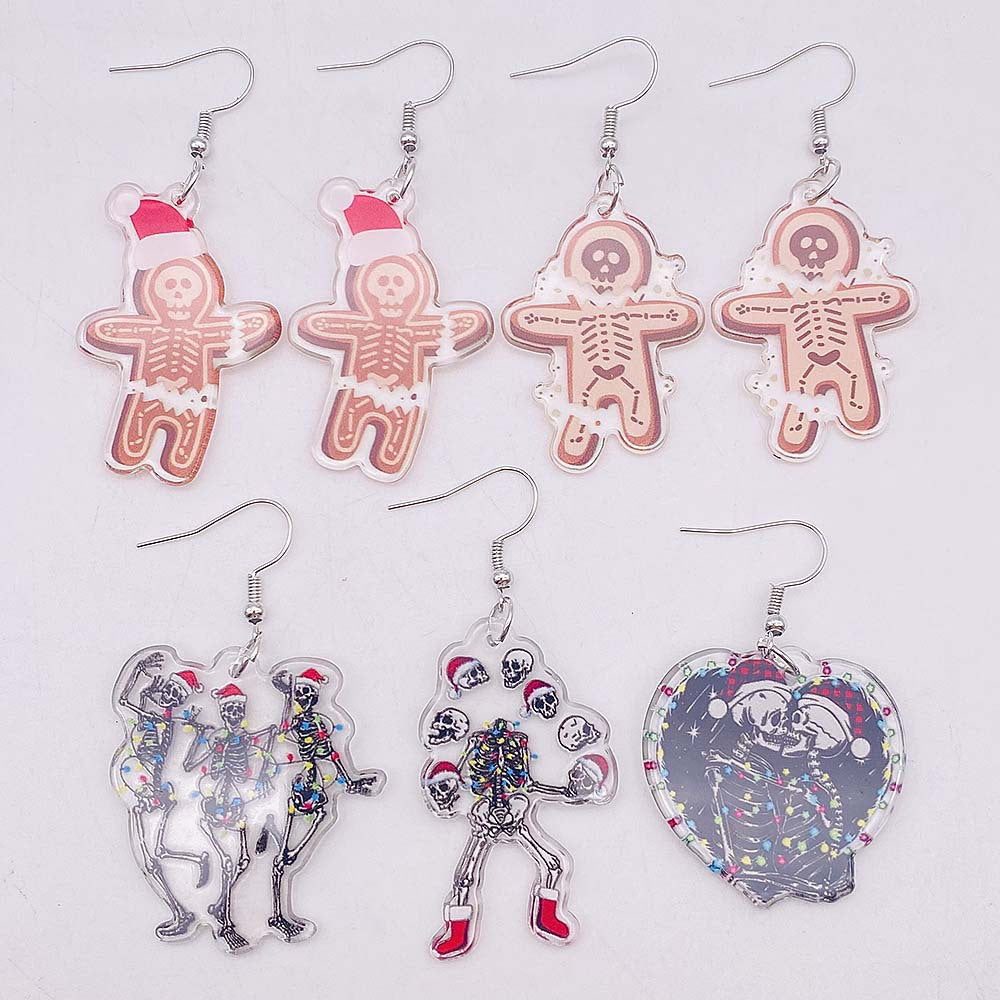 Wholesale Horror Christmas Gingerbread Man Skull Acrylic Earrings