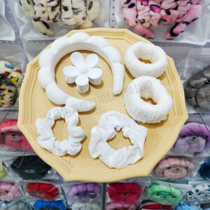 White headband, hair tie, hairpin, wrist 6-piece set (seam interface)