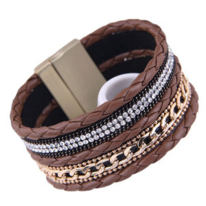 Wholesale Diamond Studded Leather Magnet Alloy Bracelet