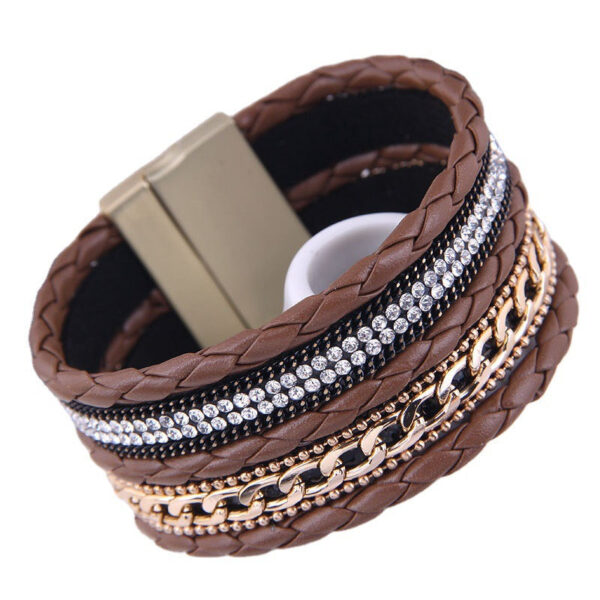 Wholesale Diamond Studded Leather Magnet Alloy Bracelet