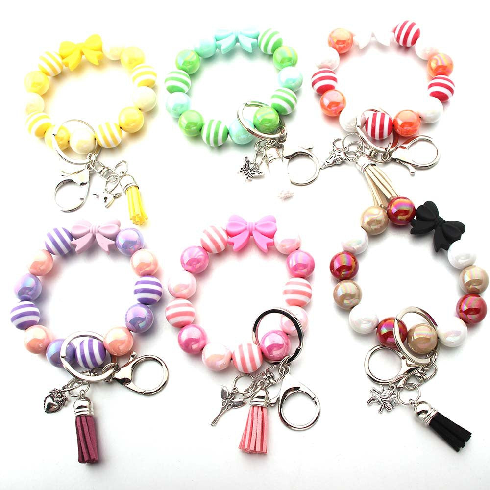 Wholesale Tassel agoy Bull Head Lion Love Angel Acrylic Wrist Keychain