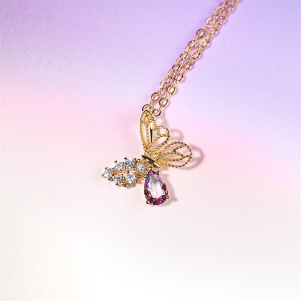 Wholesale Pink Hollow Zircon Butterfly Necklaces