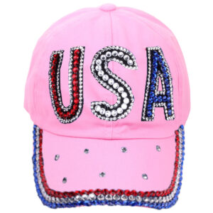 Pink colored diamond USA cloth baseball cap / Adjustable