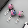 Wholesale Badge Reels Pink Ribbon Diamond Retractable Keychain Alloy Keychain