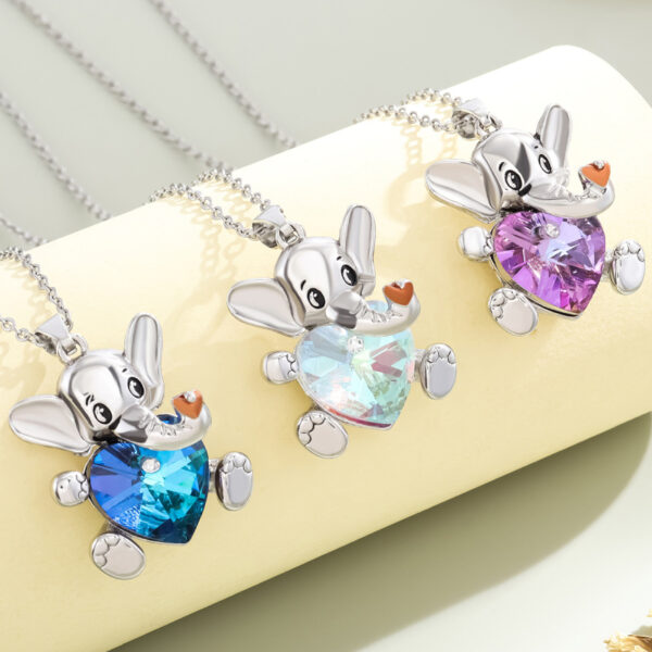 Wholesale Elephant Heart Colorful Crystal Necklace