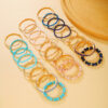 Wholesale Bohemian Turquoise Round Beads Vintage Elastic Rhinestone Rice Beads Bracelet Set