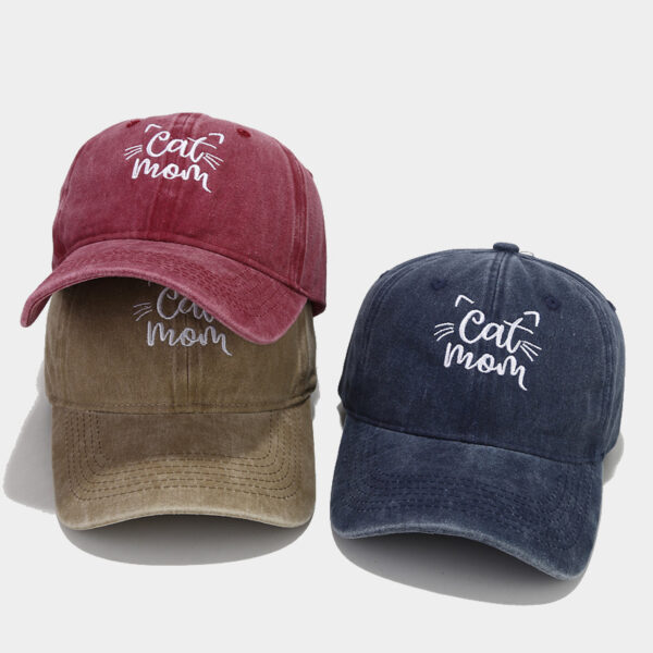 Wholesale Letters CAT MOM Embroidered Washed Baseball Cap