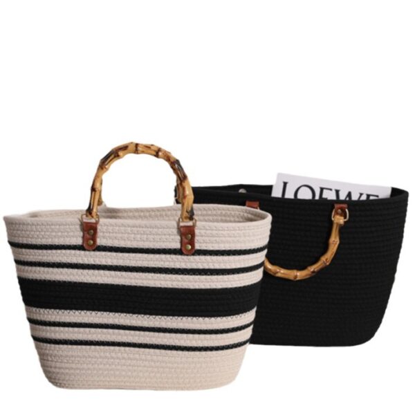 Wholesale Bamboo-like French Retro Straw Bag Portable Striped Large-capacity Cotton Woven Bag