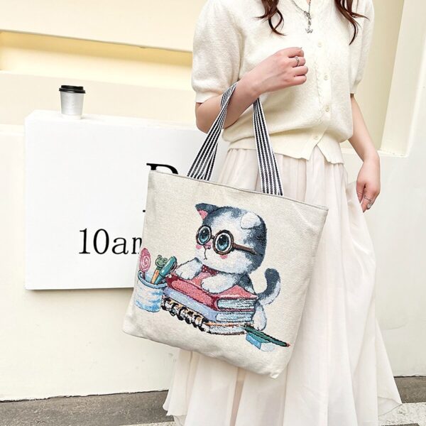 Wholesale Ethnic Style Embroidered Cat Canvas Bag