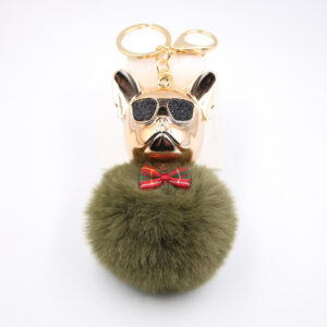 Olive green / Cool Dog fur ball keychain