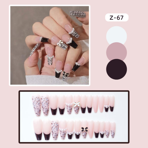Wholesale Black French Chanel Long Pink Wearable Fake T-stick Nail Art