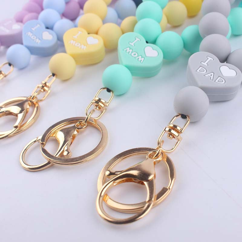 Wholesale DAD MOM Silicone Beaded Wrist Keychain