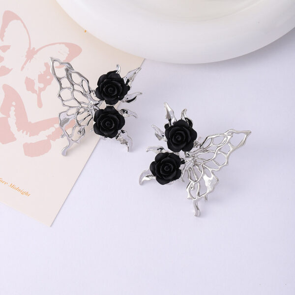 Wholesale Black Rose Dark Gothic Hollow Butterfly Alloy Earrings