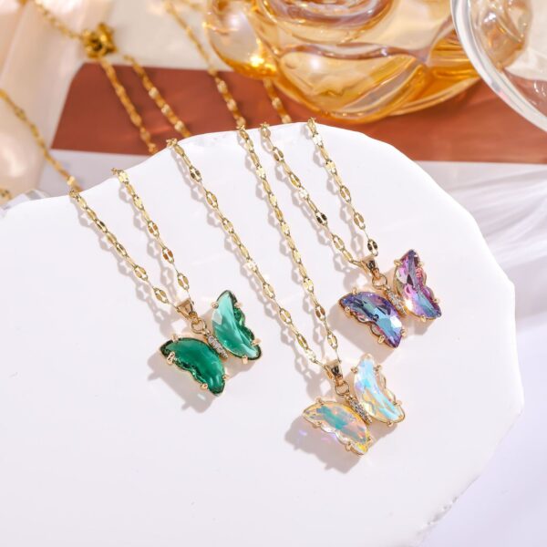 Wholesale Micropaved Zirconia Gradient Colorful Butterfly Necklace