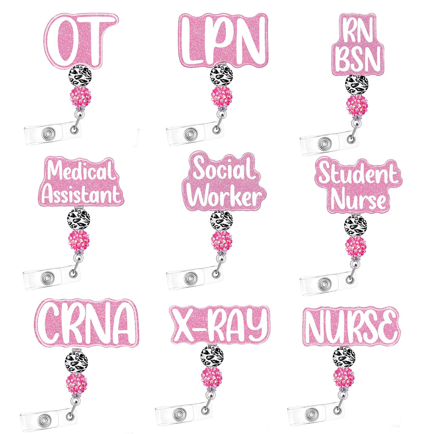 Wholesale Plastic Beaded Badges, Scroll Extendable Keychains
