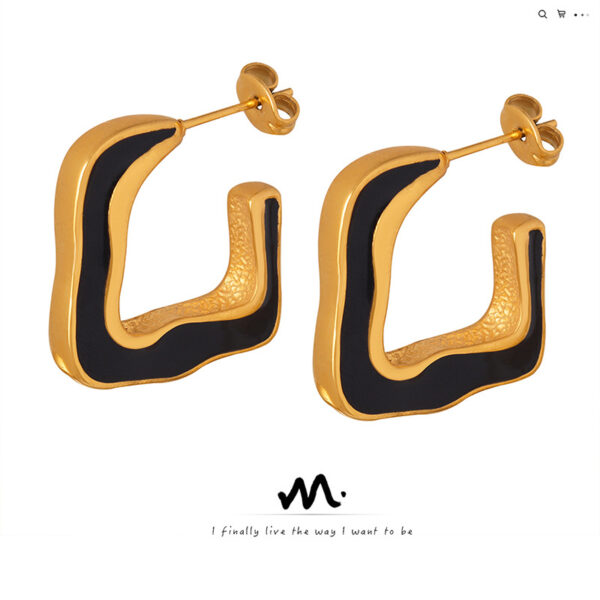 Wholesale Retro Geometric Curved Black Gold Plated Earrings