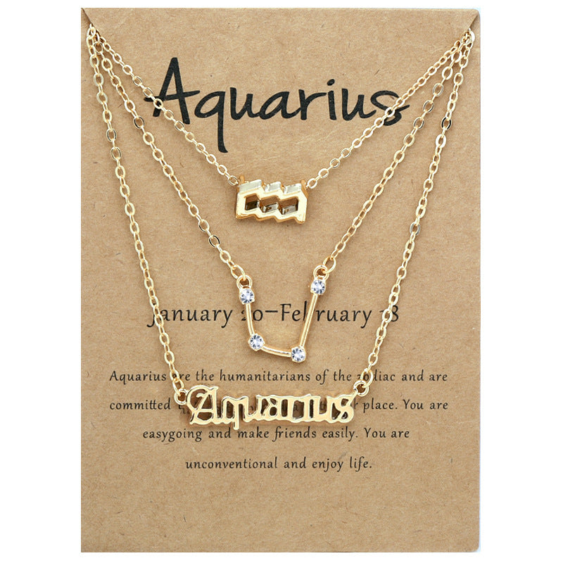 Wholesale Multi-layered Twee Zodiac Signs Stainless Steel Necklace Set