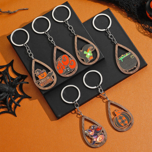 O1CN01kY0Nnk1bFjkLGT8Sm_2857743436-0-cib Wholesale Halloween Water Drops Pumpkin Ghost Print Wooden Keychain