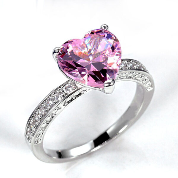 Wholesale Inlaid Heart Shape Pink Diamond Zircon Ring OLY-RS-Caoshi001