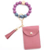 Wholesale Silicone Beads PU Solid Color Card Holder Wrist Keychain