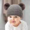 Wholesale Acrylic Double Wool Ball Cap Winter Knitted Hat