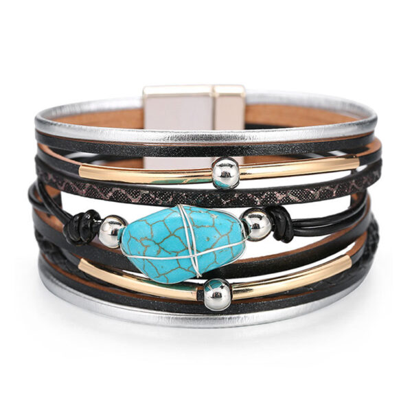 Wholesale Bohemian Multi-layer Leather Turquoise Beads Bracelet