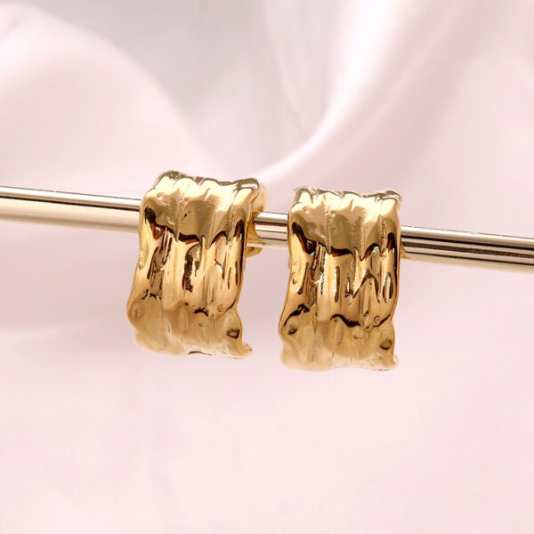 Wholesale Stainless Steel 18K Gold Pleated Geometric Exaggerated Earrings
