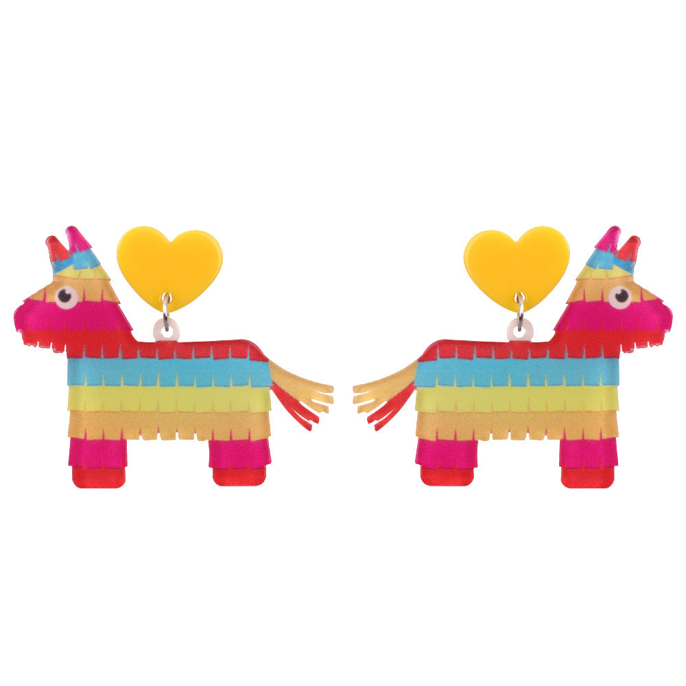 Wholesale Fashion agoy Heart Rainbow Horse Acrylic Earrings