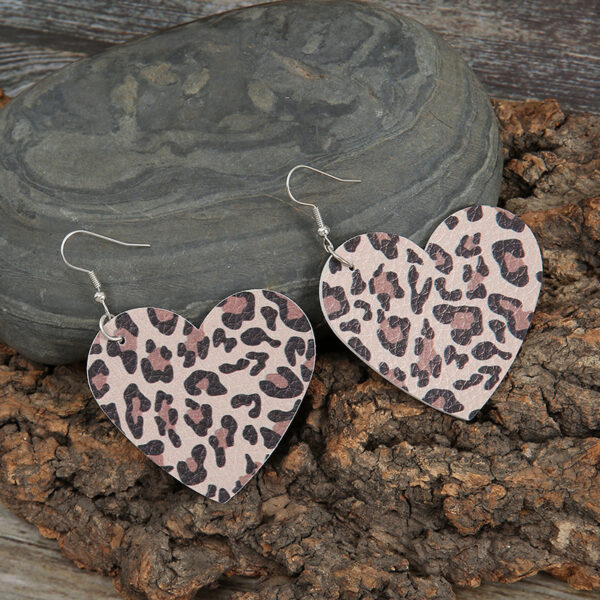 Wholesale Valentine's Day Leopard Heart Leather Earrings