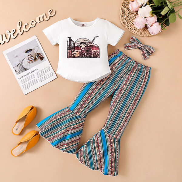 O1CN01knBCgM1GNspJRPLAj_978260611-0-cib Wholesale Polyester Tops Flare Pants Two Piece Children's Clothing Set