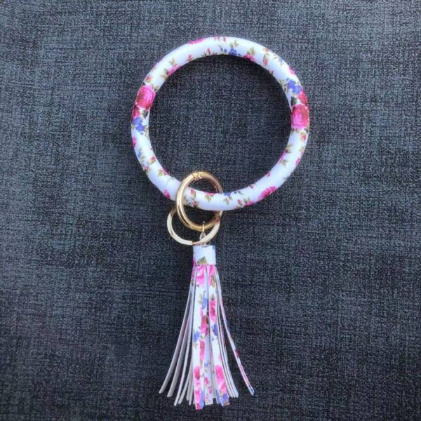 Wholesale Chinese Style Flower Series Pu Leather Tassel Bracelet Keychain