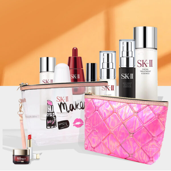 Wholesale PVC Cosmetic Bags Embroidered Diamond Grid Two Piece Set Solid Color Storage Bag