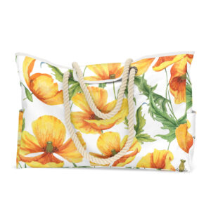 Beach bag-white background yellow flowers / Medium